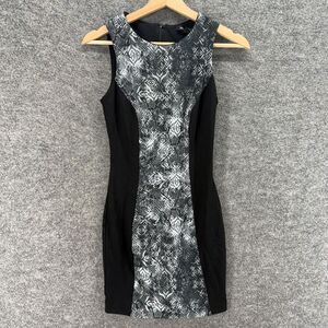 MNG Collection Dress Women 2XS Black Animal Print Sheath Midi Zipper Sleeveless